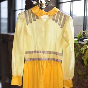 1970s Boho Buttery Yellow Long Sleeve Peasant Dress